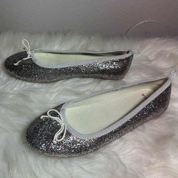 J.CREW Crewcuts Glitter Ballet Flats SILVER Size 3 - Picture 4 of 7